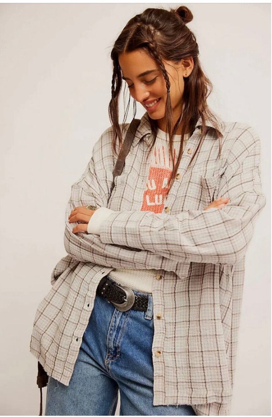 Free People We The Free Carditi Plaid Tunic Shirt Top XS